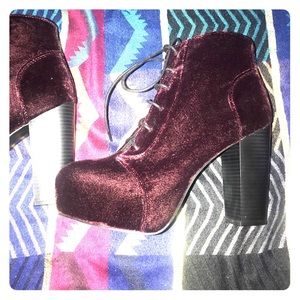 Velvet dark burgundy tone Lace up heels NEW